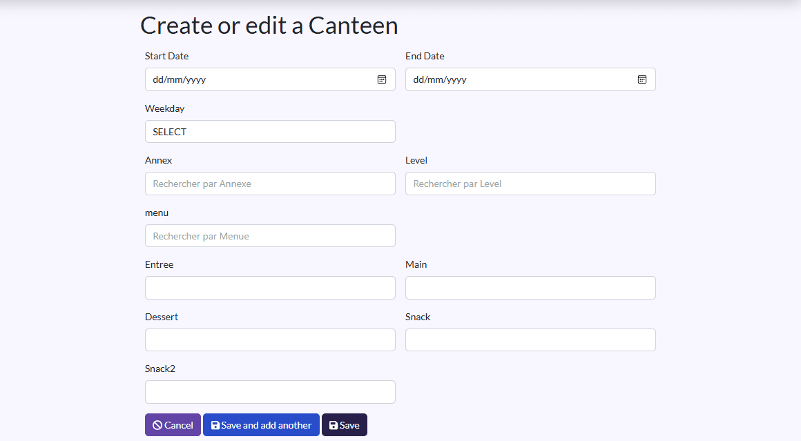 “Create or edit a Canteen” form