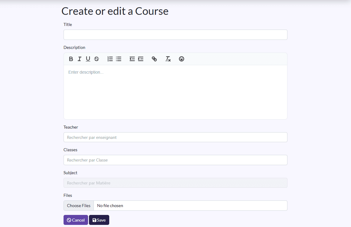 “Create or edit a Course” form