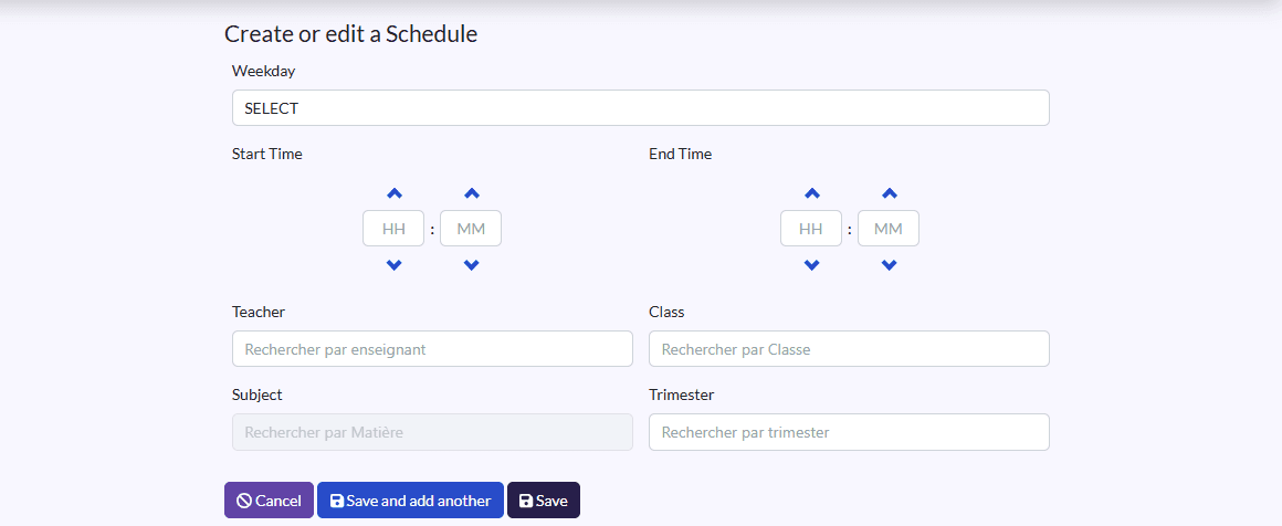 “Create or edit a Schedule” form