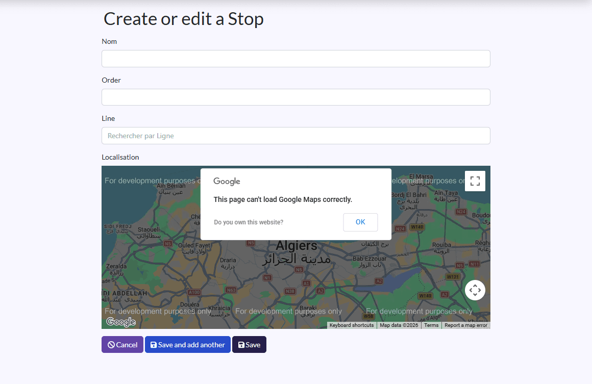 Stop form with the map