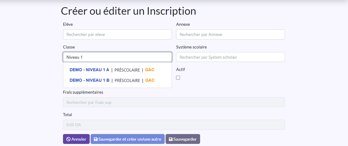 Champ Classe : propositions DEMO - NIVEAU 1 A | annexe | code de l'école en couleur