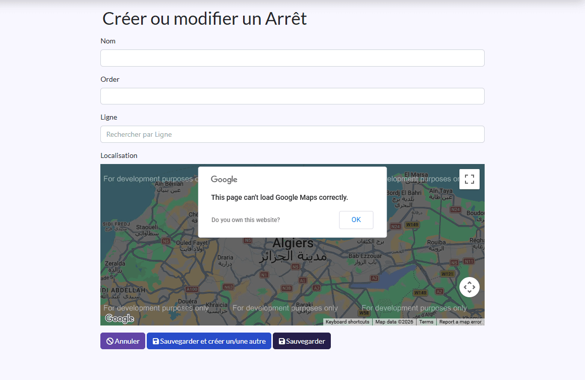 Formulaire d'arrêt avec la carte