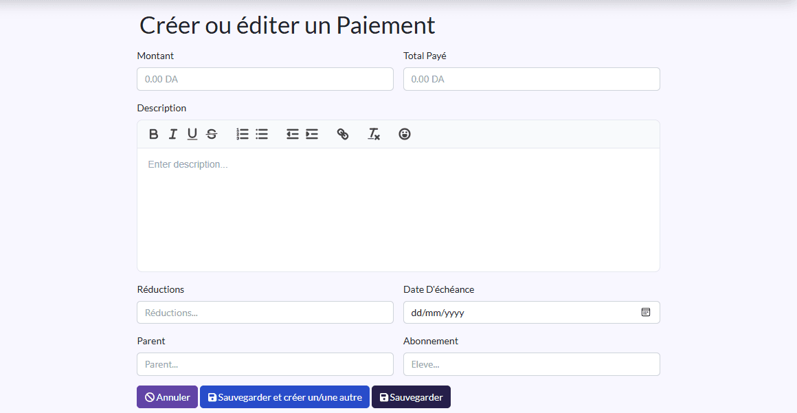 Formulaire de paiement