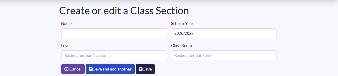 “Create or edit a Class Section” form