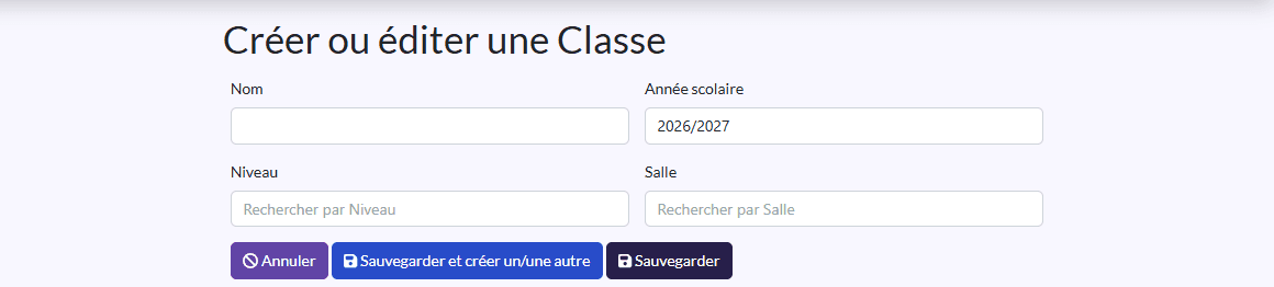 Formulaire « Créer ou éditer une Classe »